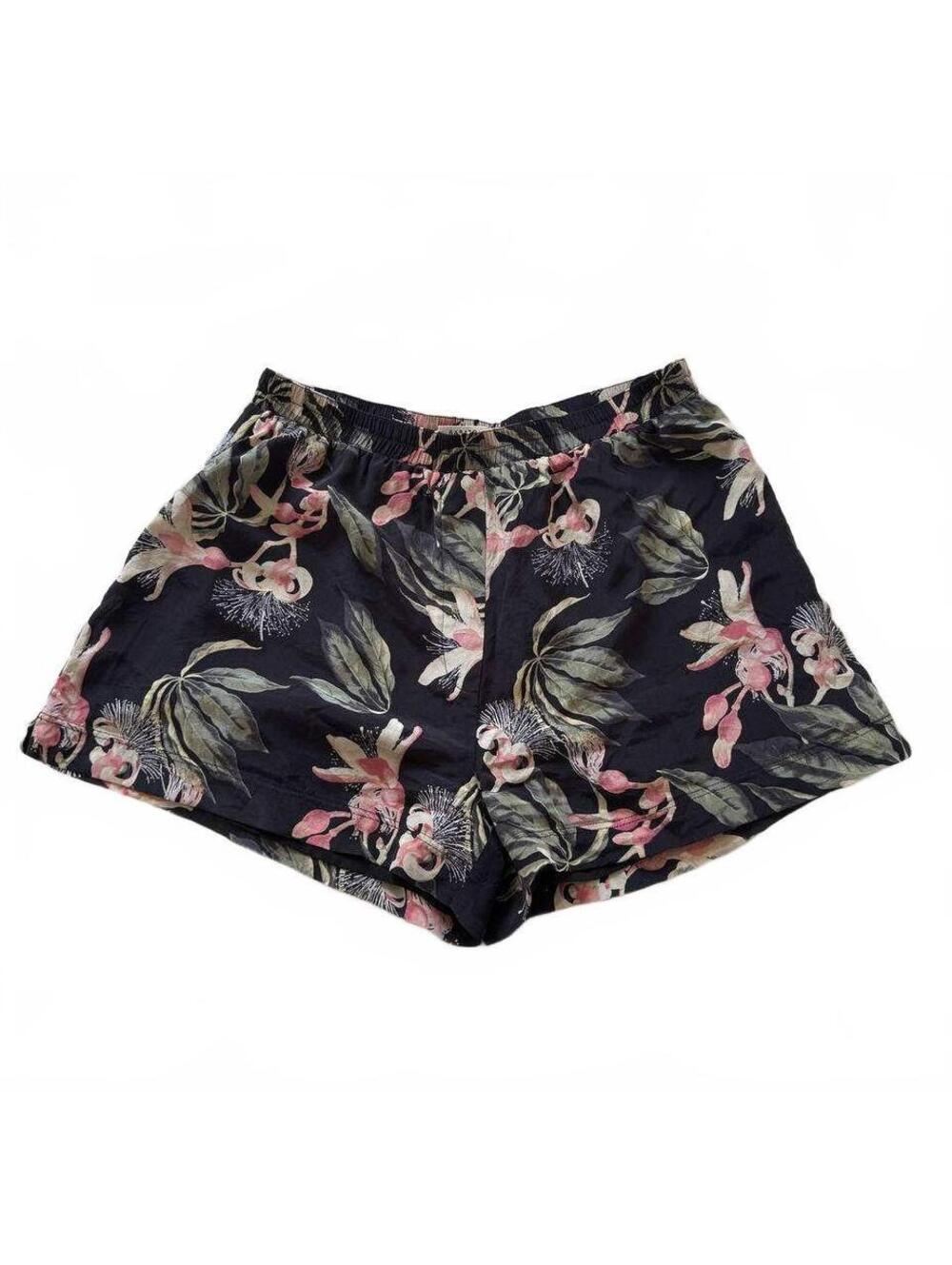 BABATON Aritzia 100% Silk Floral Rorik Shorts Elastic Waist, Size 8